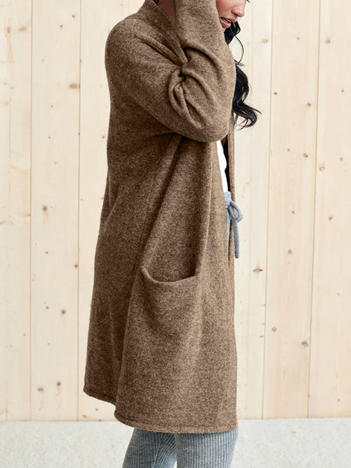 Open Front Long Sleeve Cardigan with Pockets - ClassiQ