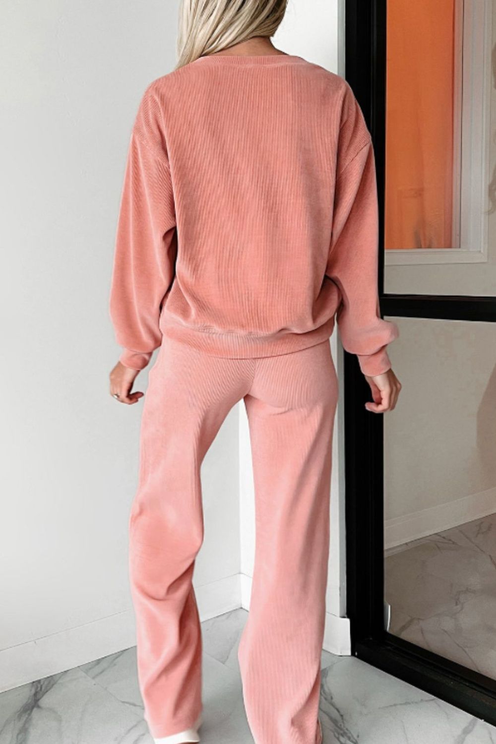 Round Neck Long Sleeve Top and Pants Set - ClassiQ