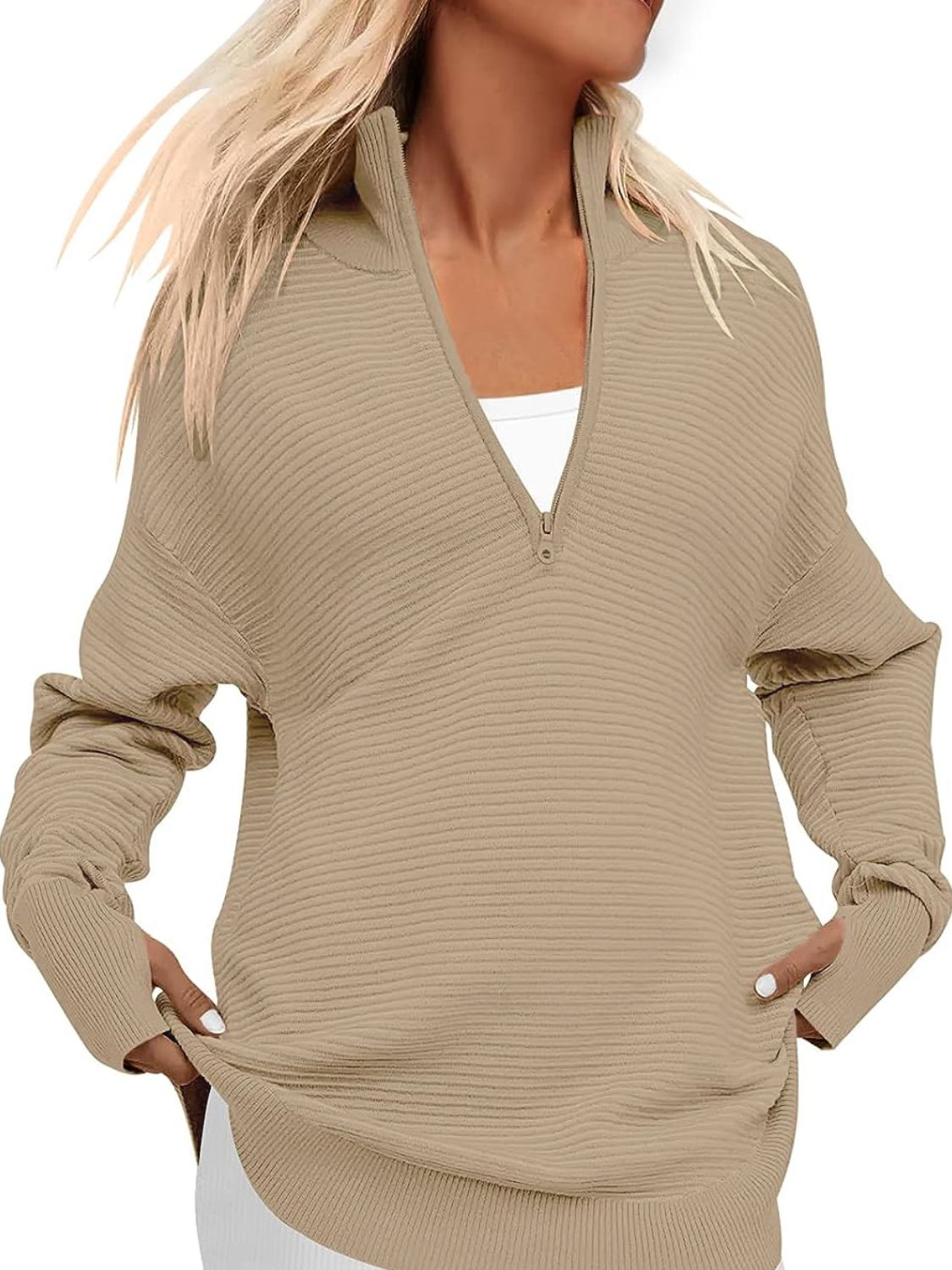 Half Zip Long Sleeve Knit Top - ClassiQ