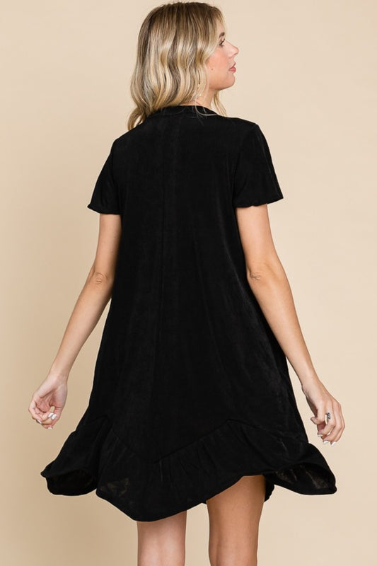 Culture Code Full Size Short Sleeve Ruffled Asymmetric Hem Dress - Classique Collection