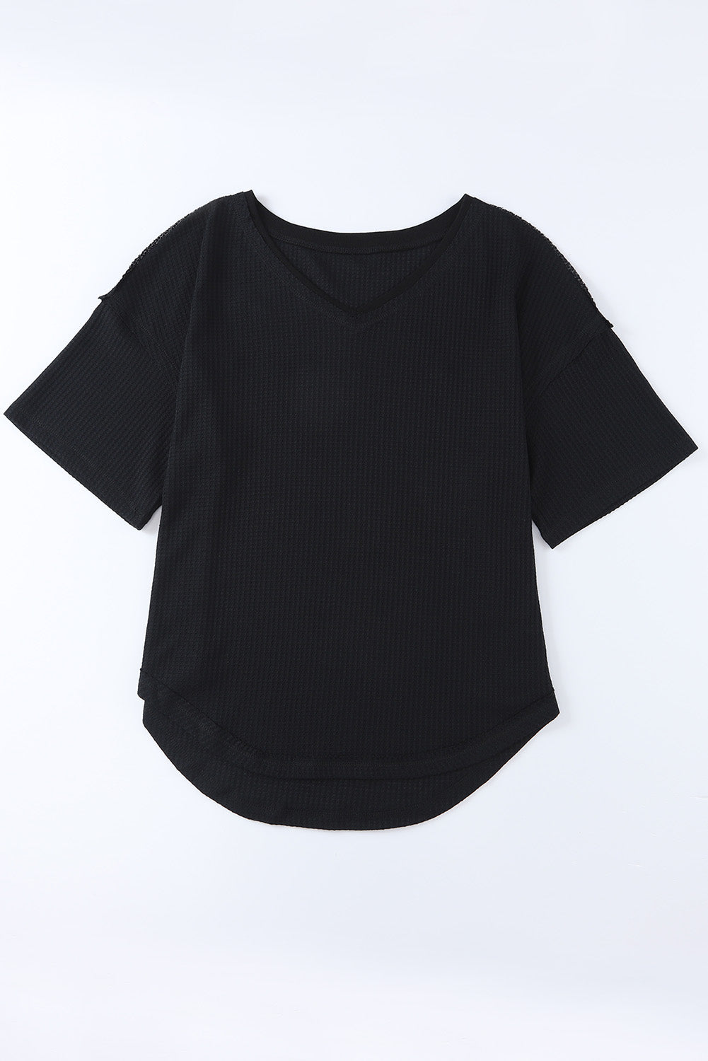 Waffle-Knit V-Neck Dropped Shoulder Blouse - Classique Collection