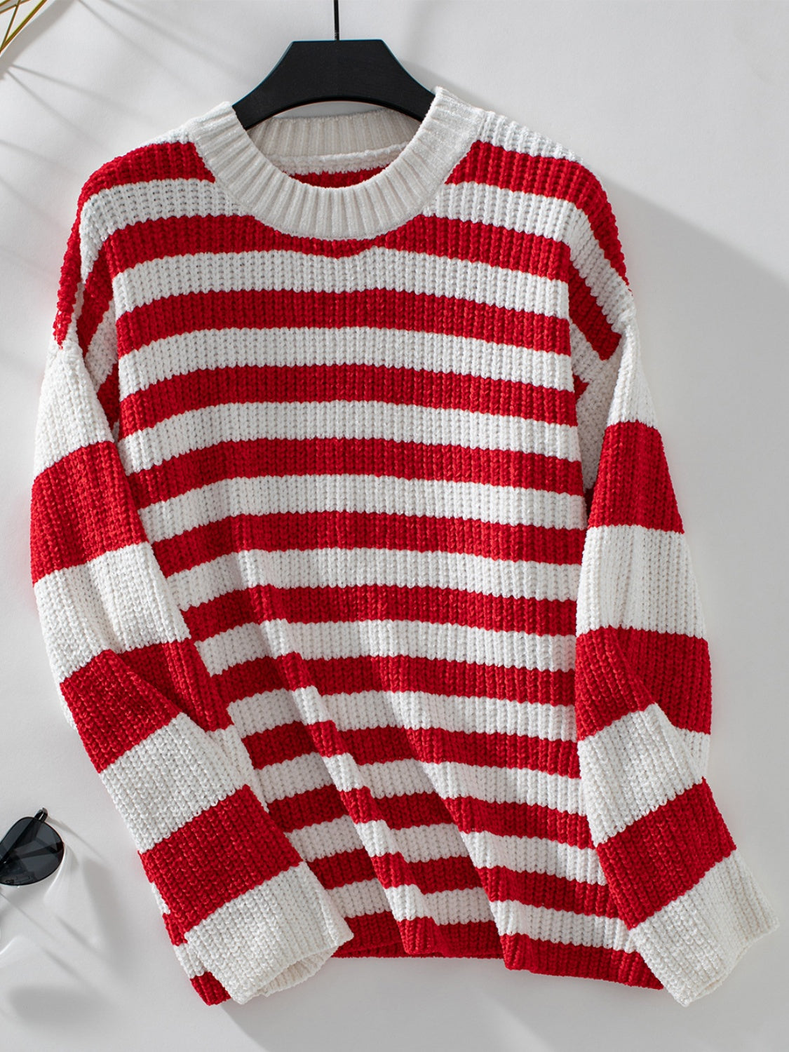 Striped Round Neck Long Sleeve Sweater - ClassiQ
