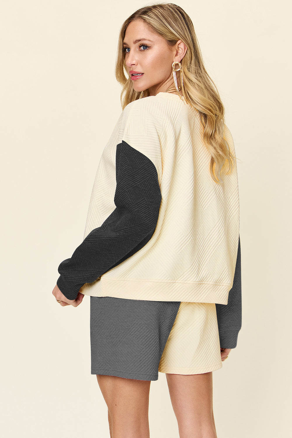 Double Take Full Size Contrast Drop Shoulder Top and Shorts Set - ClassiQ