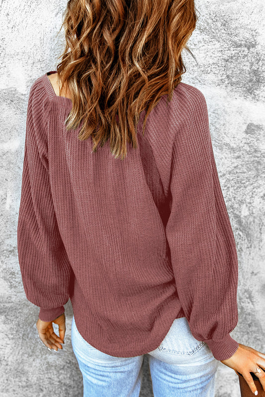 Square Neck Waffle-Knit Top - Classique Collection