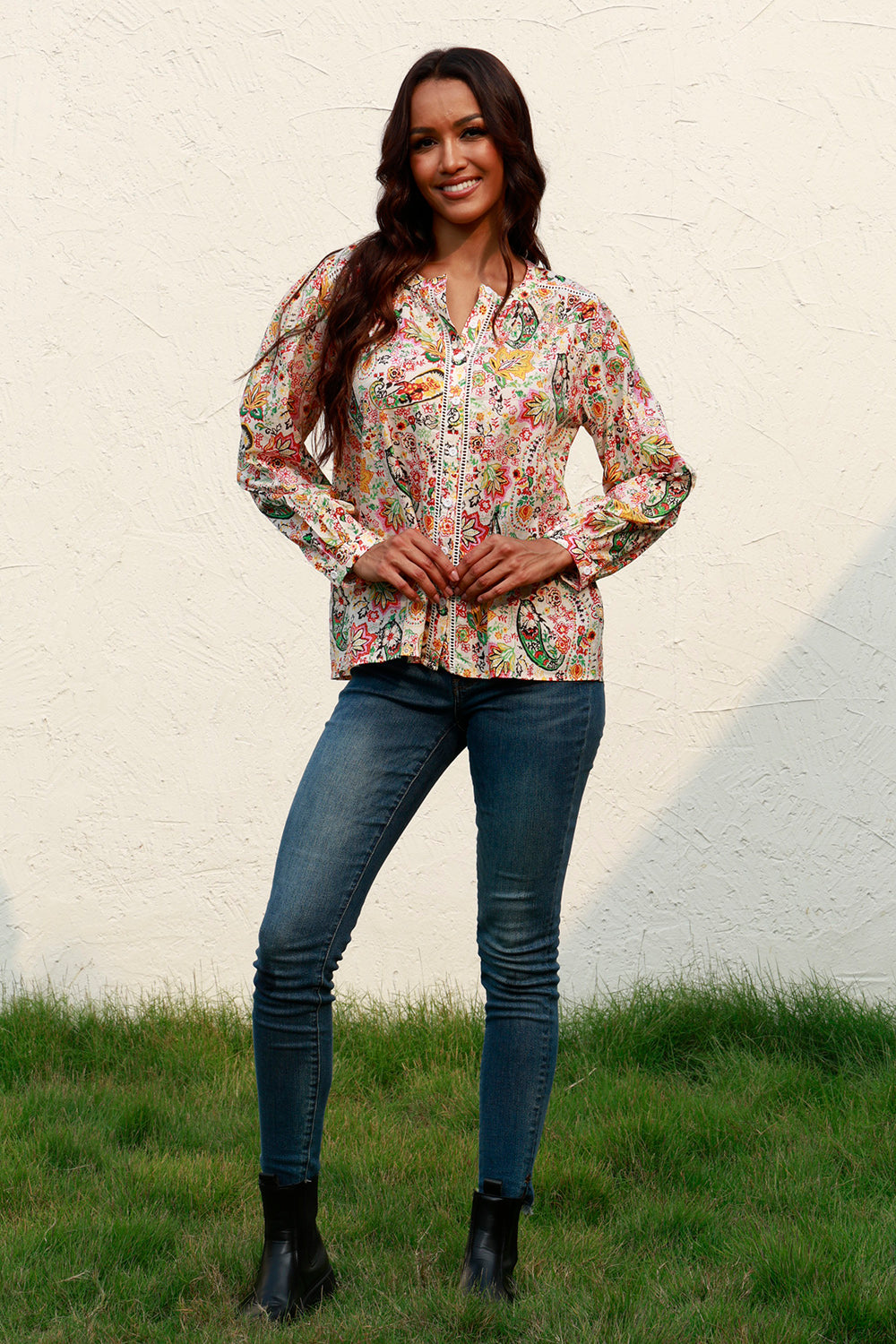 Printed Round Neck Long Sleeve Shirt - Classique Collection
