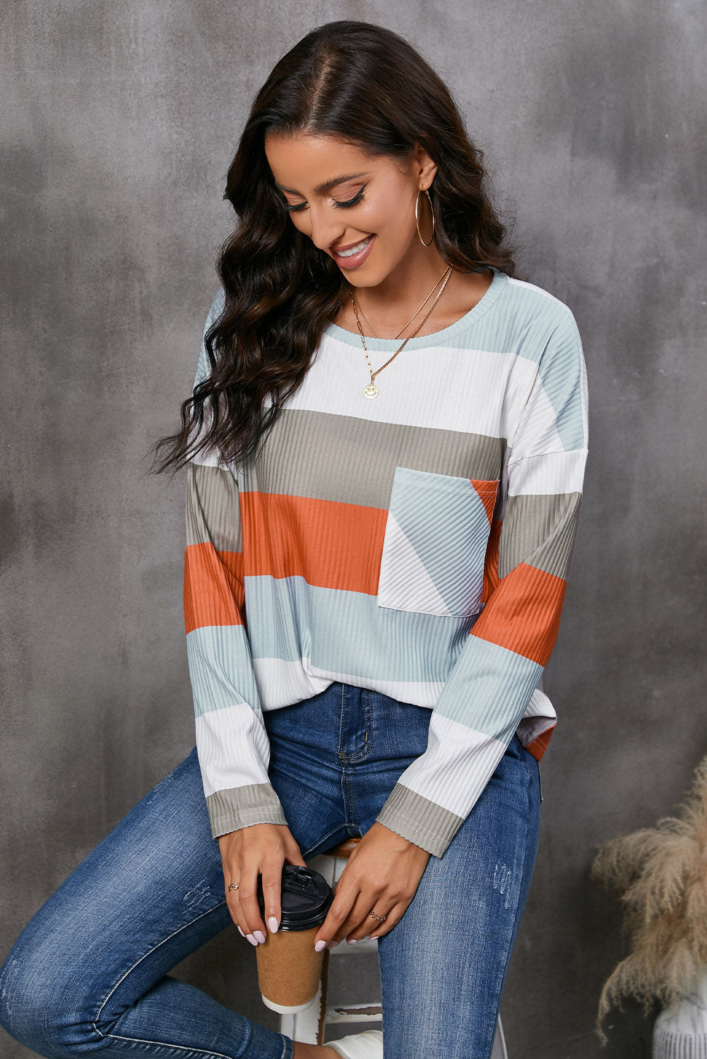Wide Stripe Top with Pocket - ClassiQ