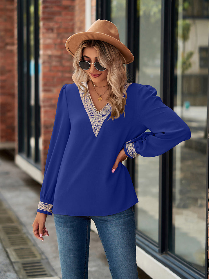 V-Neck Long Sleeve Blouse - ClassiQ