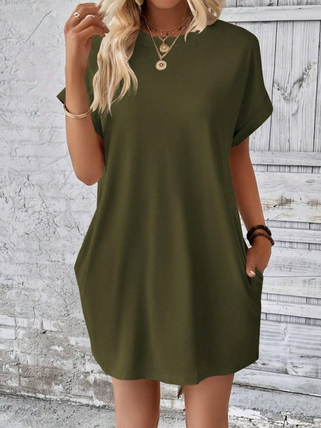 Pocketed Round Neck Short Sleeve Dress - Classique Collection
