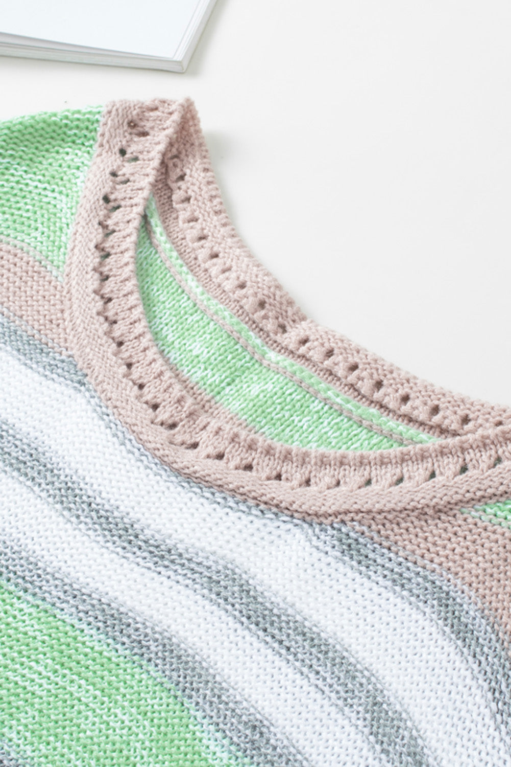 Contrast Striped Boat Neck Dropped Shoulder Sweater - ClassiQ