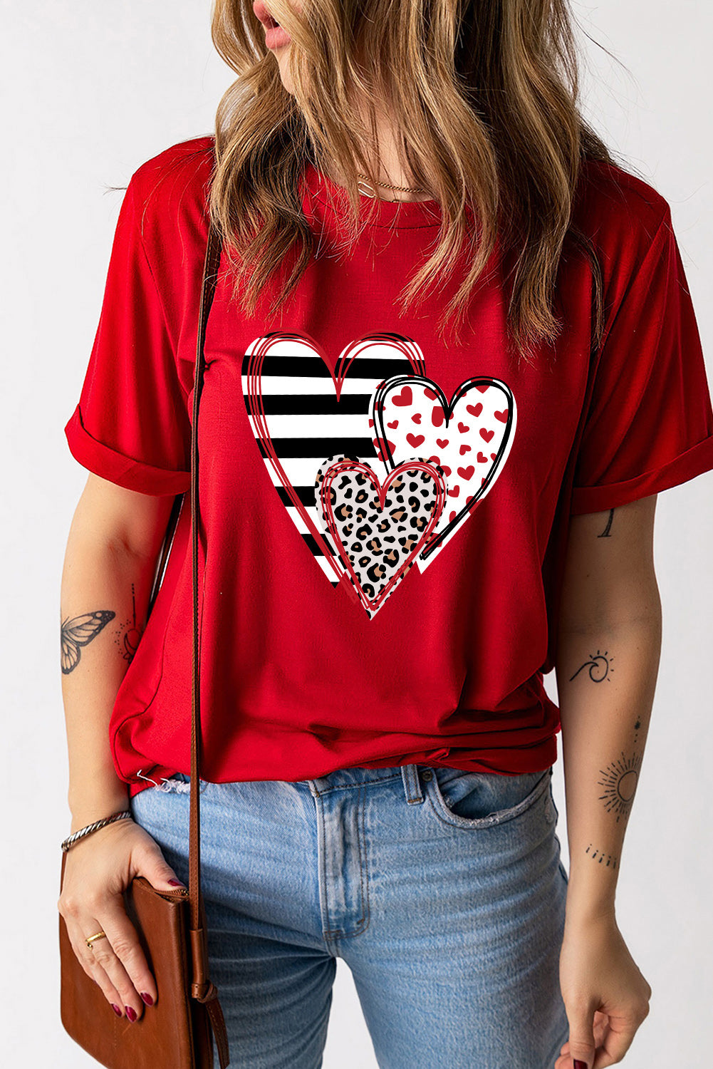 Heart Round Neck Short Sleeve T-Shirt - ClassiQ
