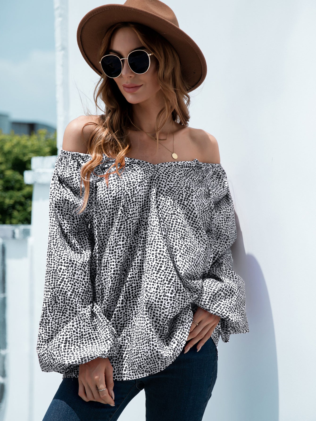 Printed Tie-Neck Balloon Sleeve Blouse - Classique Collection