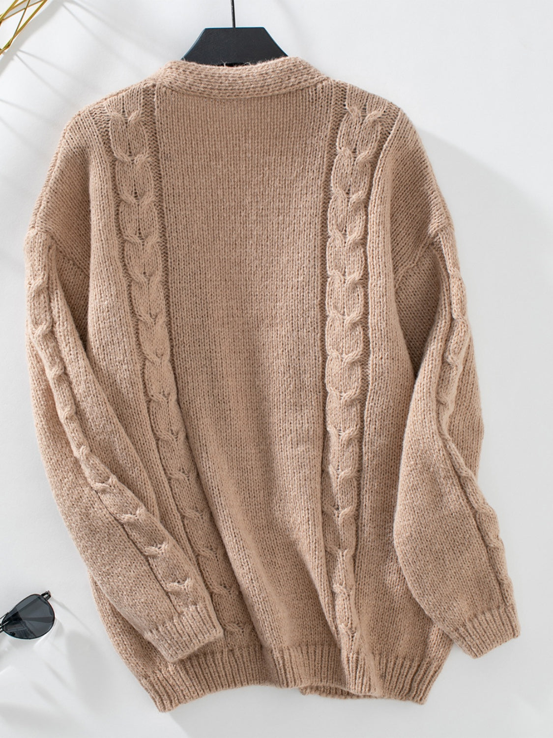 Cable-Knit Open Front Long Sleeve Cardigan - ClassiQ
