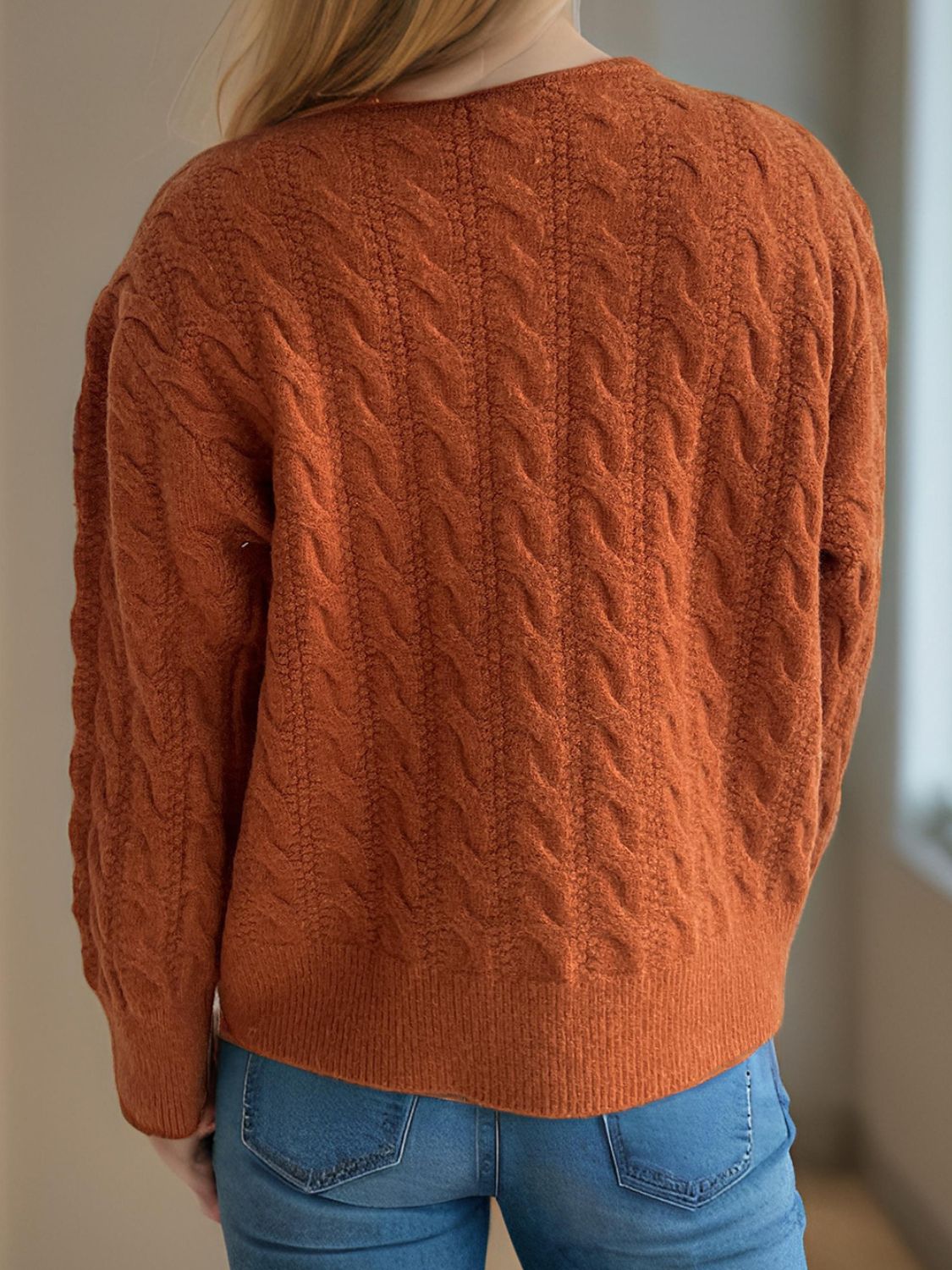 Cable-Knit Round Neck Long Sleeve Cardigan - ClassiQ