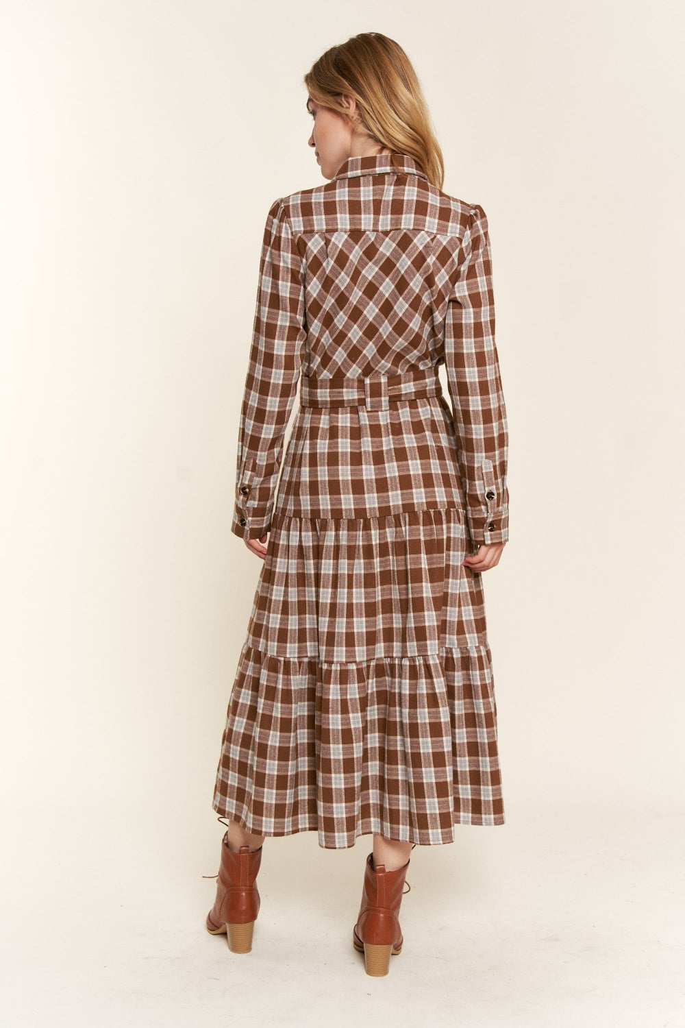 And the Why Plaid Tiered Midi Shirt Dress - Classique Collection
