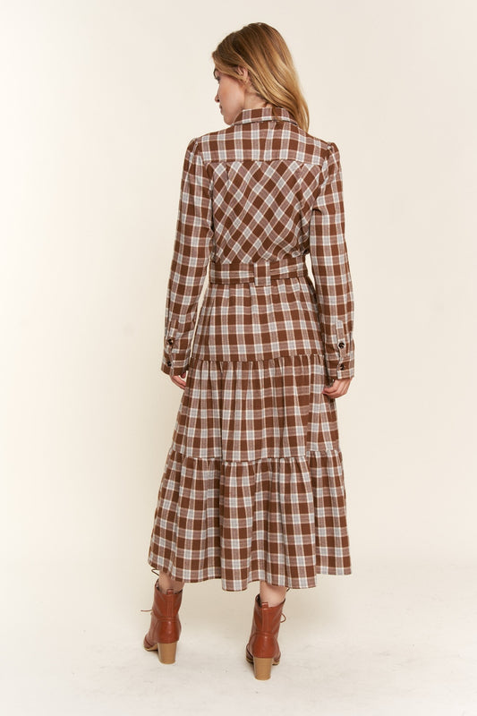 And the Why Plaid Tiered Midi Shirt Dress - Classique Collection