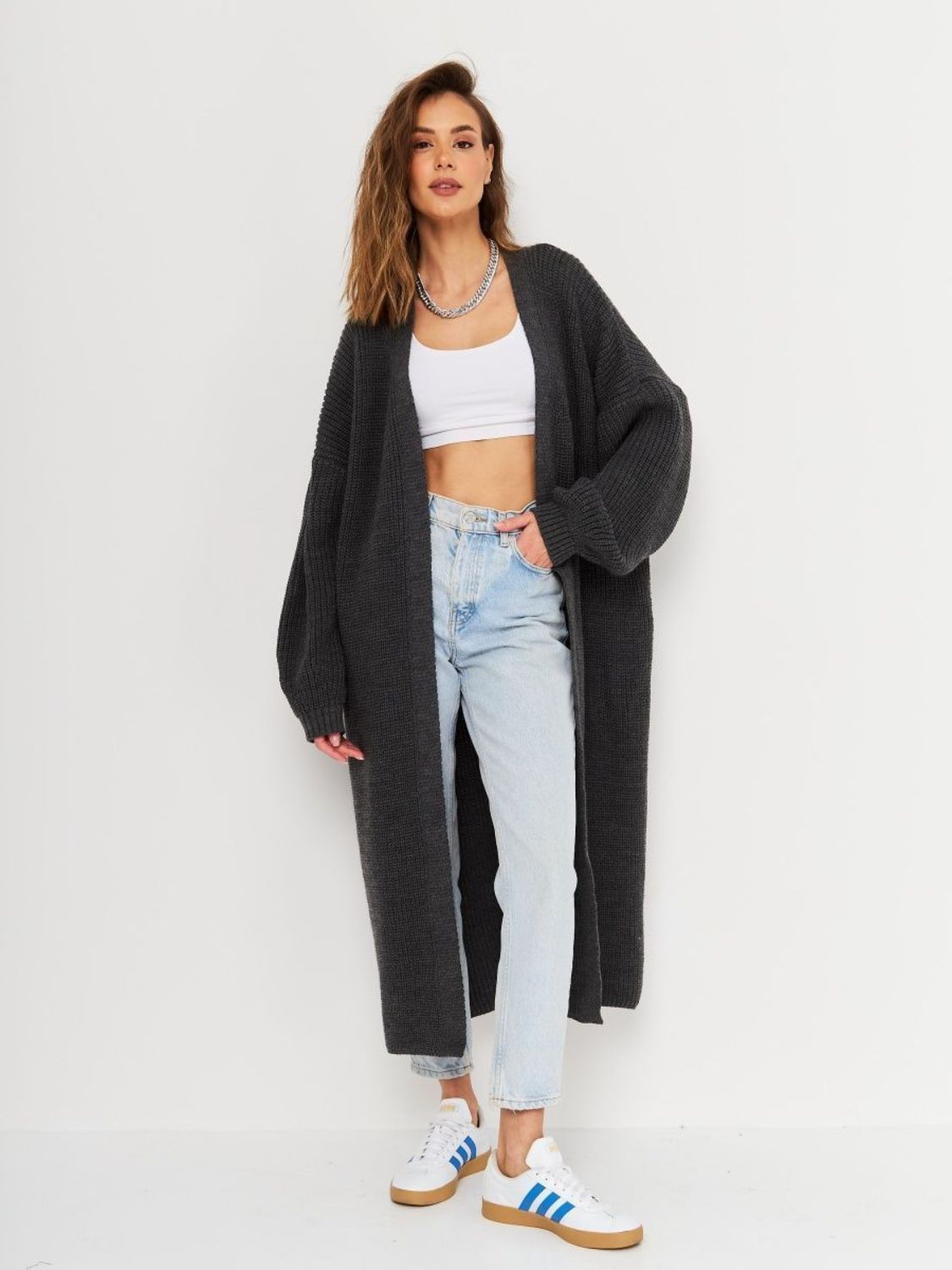 Open Front Long Sleeve Longline Cardigan - ClassiQ