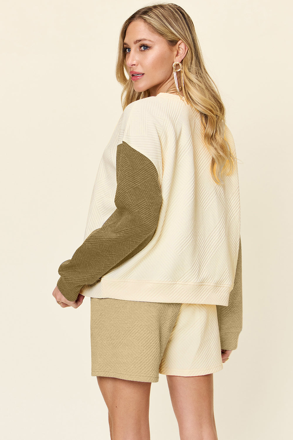 Double Take Full Size Contrast Drop Shoulder Top and Shorts Set - ClassiQ
