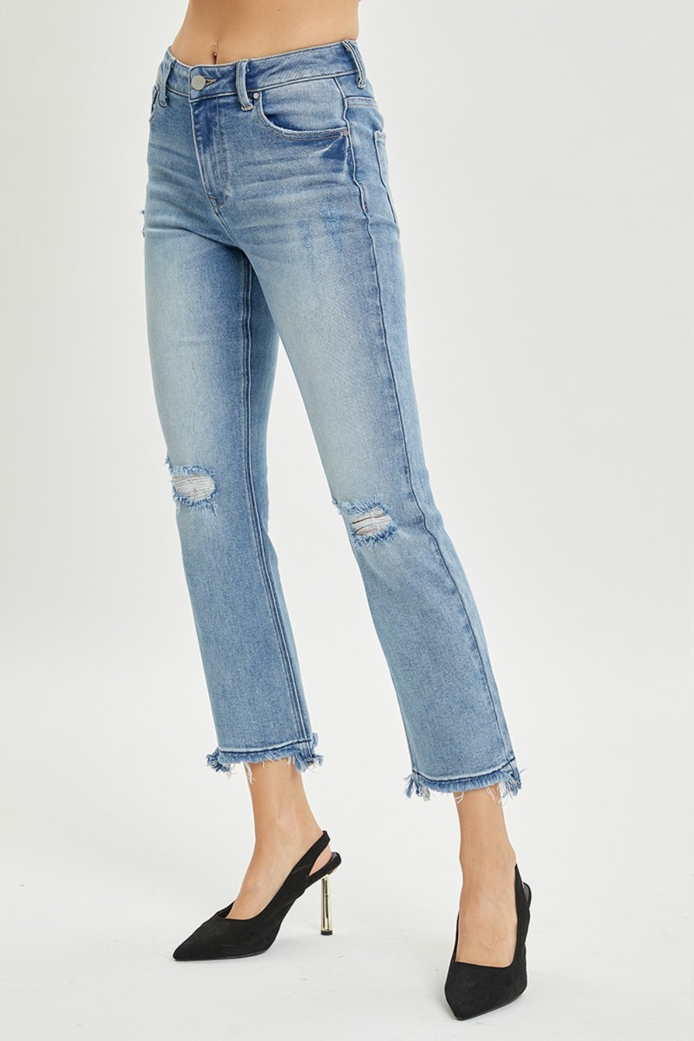 RISEN Full Size High Rise Distressed Cropped Straight Jeans - Classique Collection