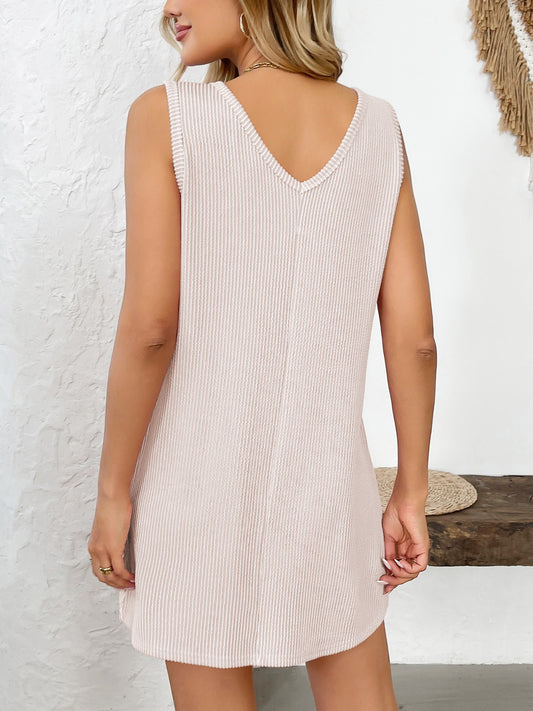 Texture Pocketed V-Neck Tank Dress - Classique Collection