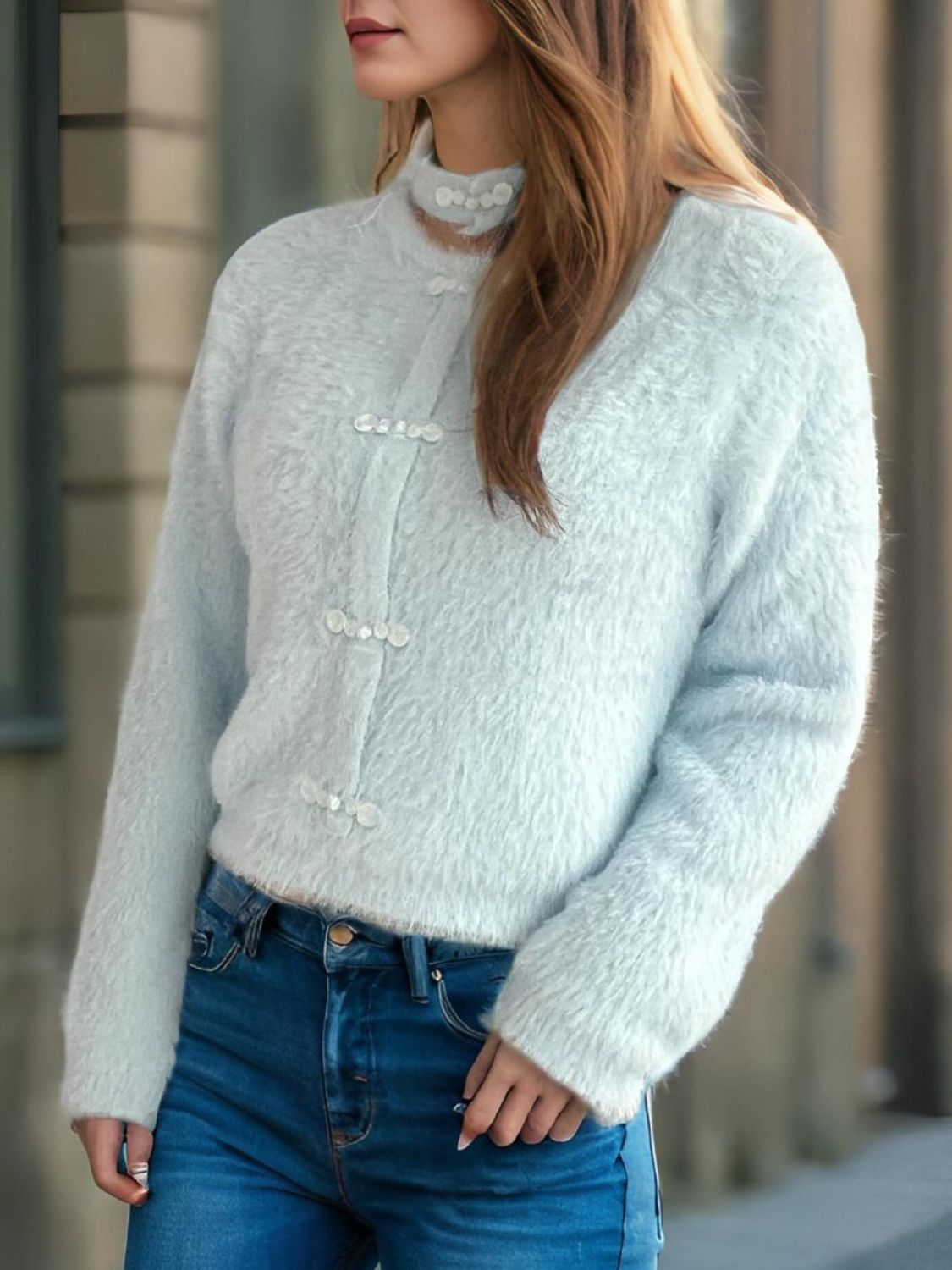 Cutout Knot Button Long Sleeve Cardigan - ClassiQ