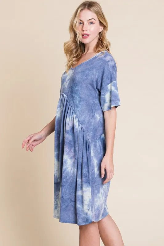 BOMBOM Tie - Dye V - Neck Half Sleeve Dress