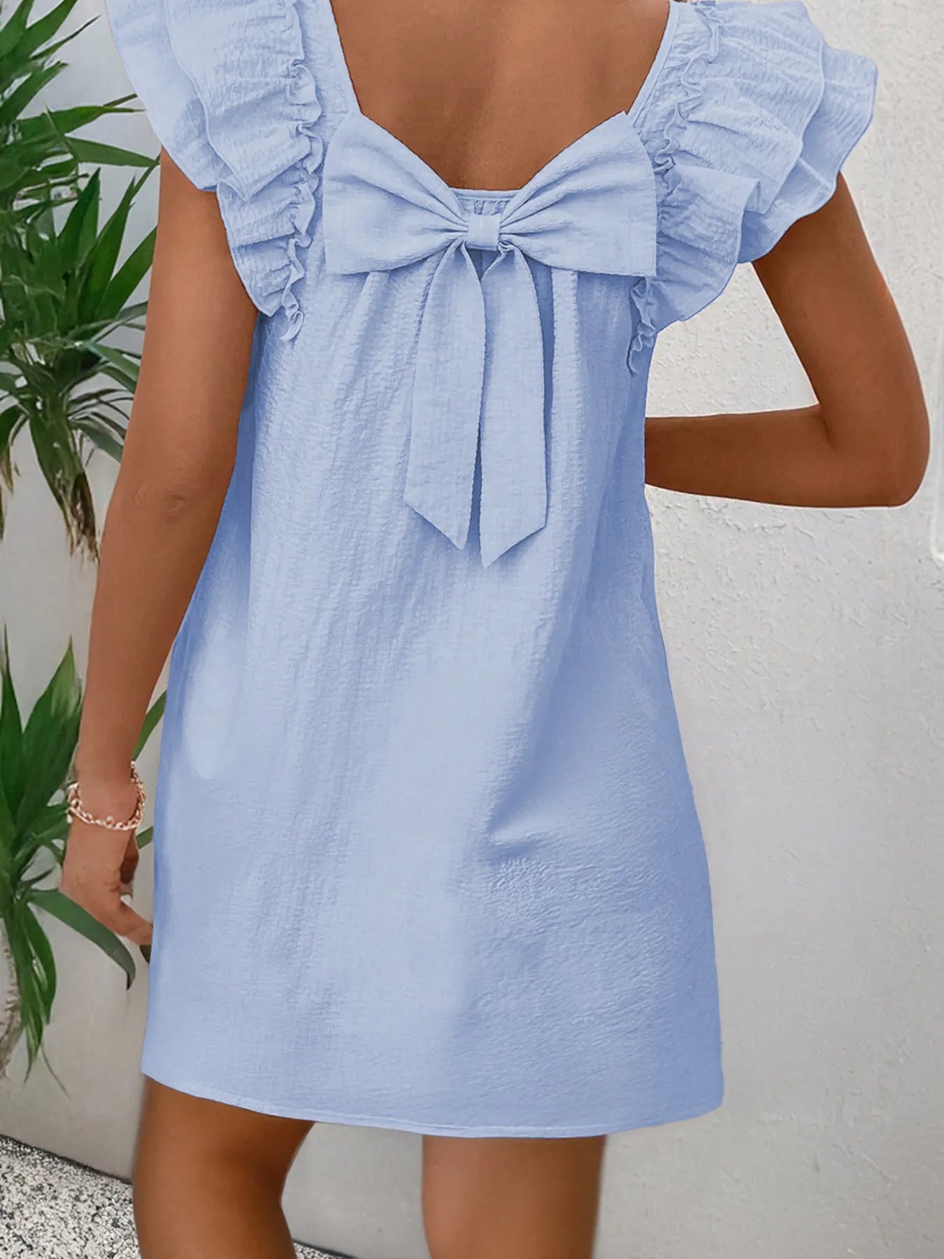 Bow Back Ruffled Sleeve Dress