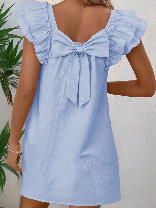 Bow Back Ruffled Sleeve Dress