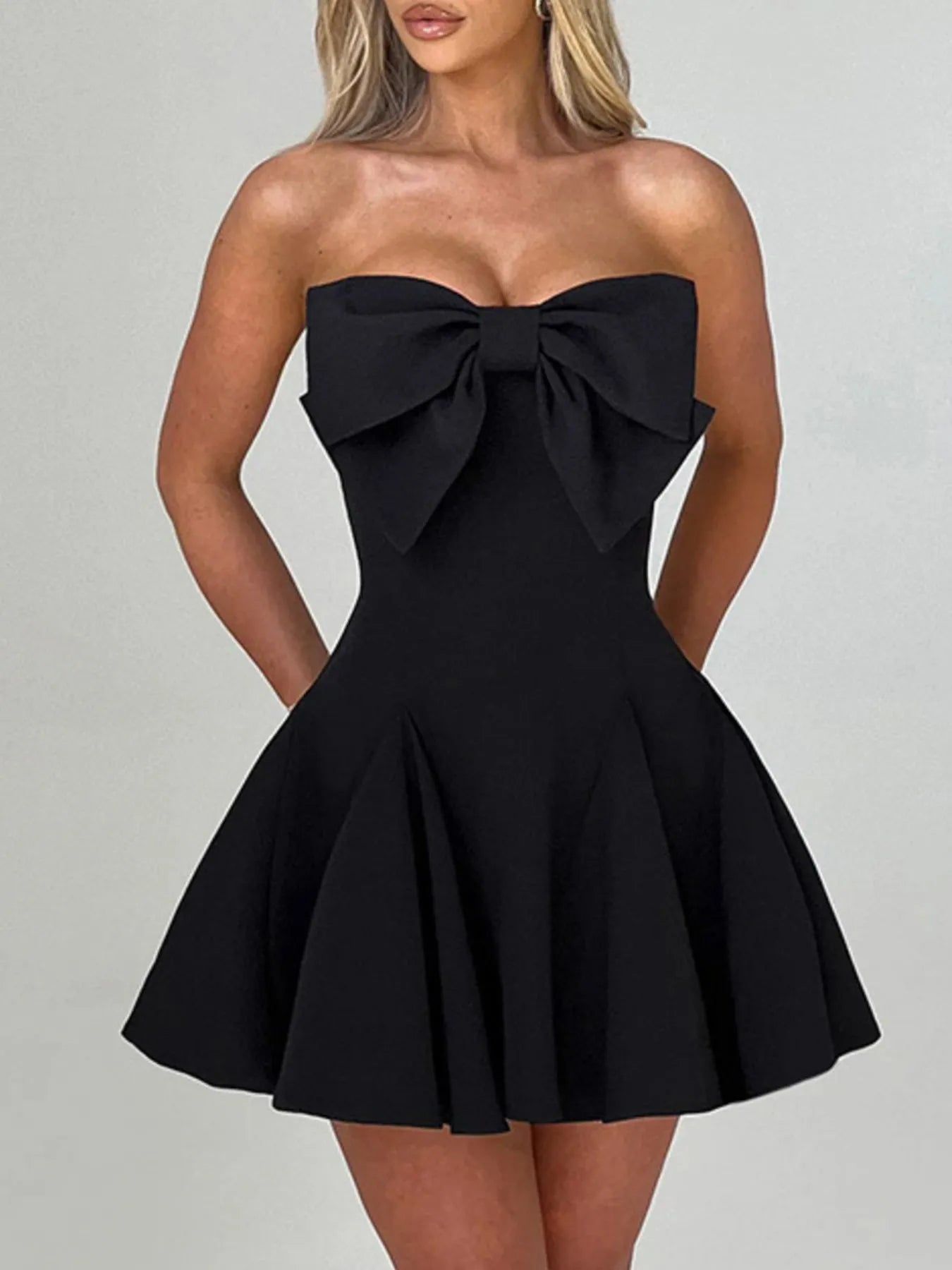 Bow Tube A - Line Mini Dress