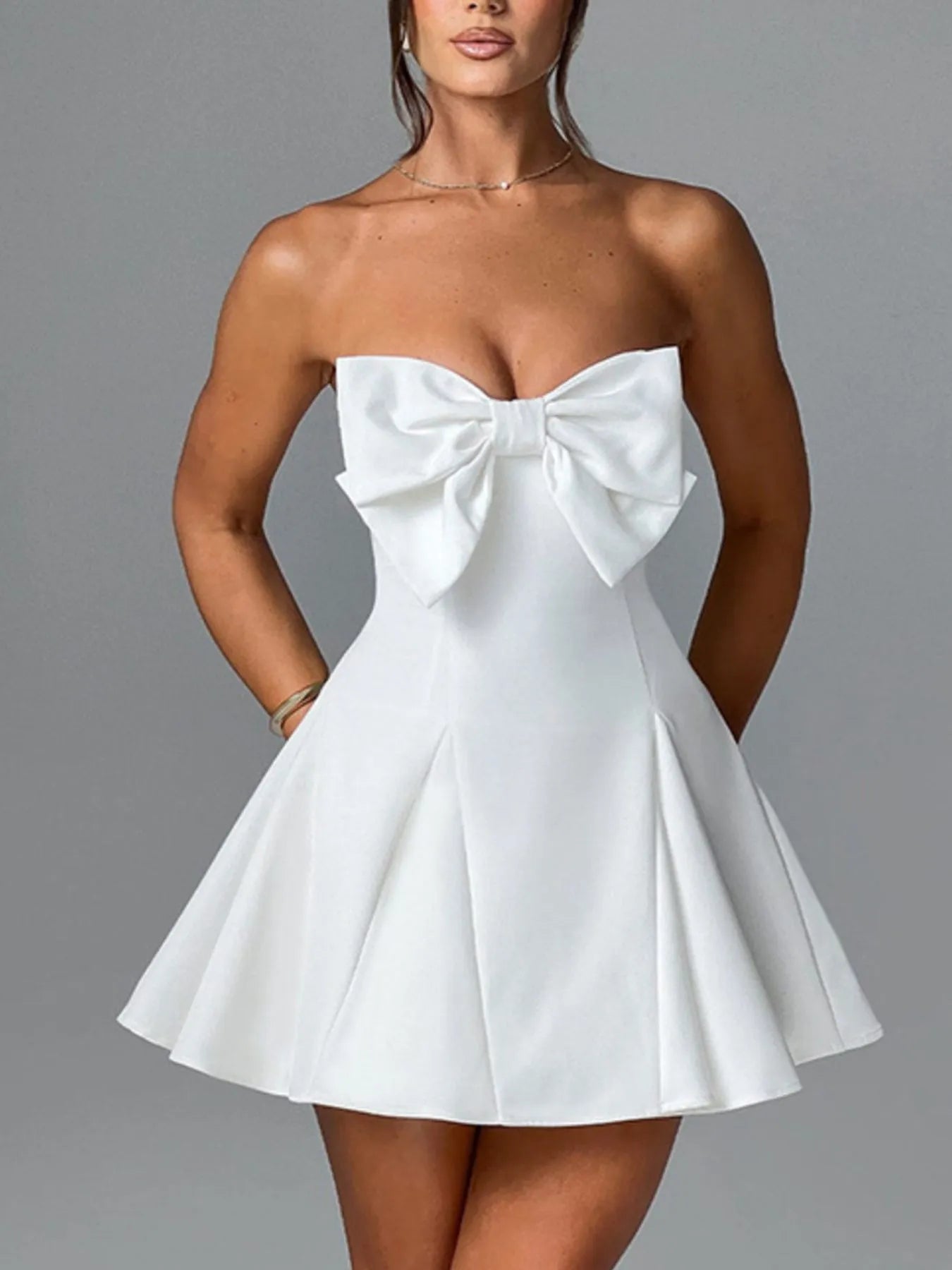 Bow Tube A - Line Mini Dress