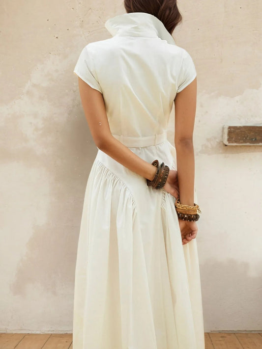Button - Front Cap Sleeve Midi Shirt Dress