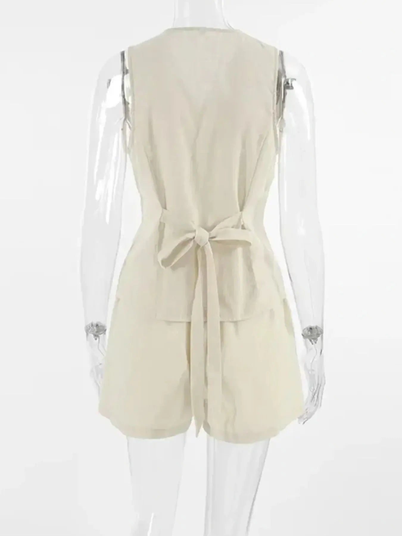 Button Up V - Neck Vest and Shorts Set