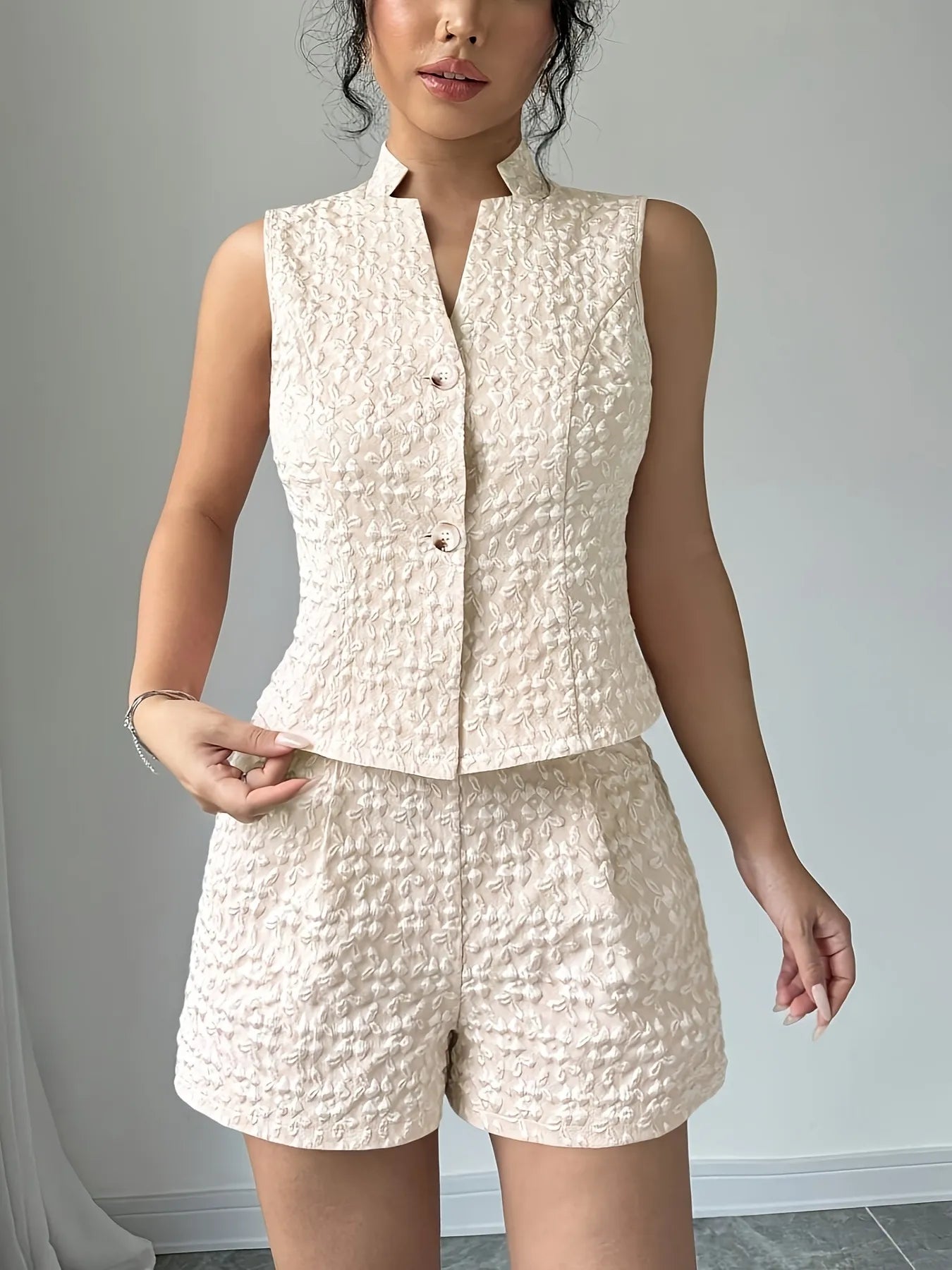 Button Up Vest and Shorts Set