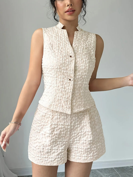 Button Up Vest and Shorts Set