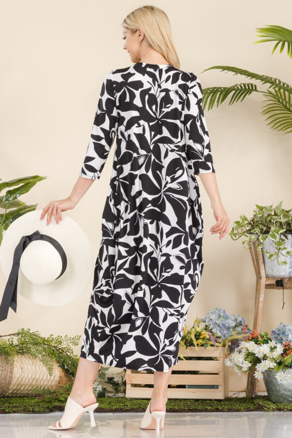 Celeste Full Size Printed Contrast Dress with Pockets - Classique Collection
