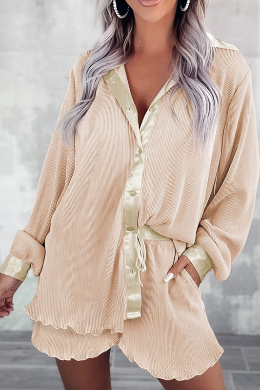 Button Up Long Sleeve Top and Shorts Set - ClassiQ