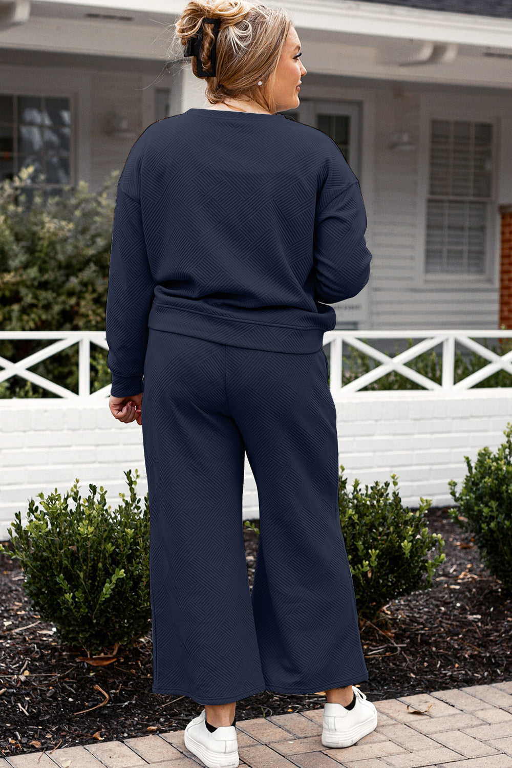 Double Take Full Size Textured Long Sleeve Top and Drawstring Pants Set - ClassiQ