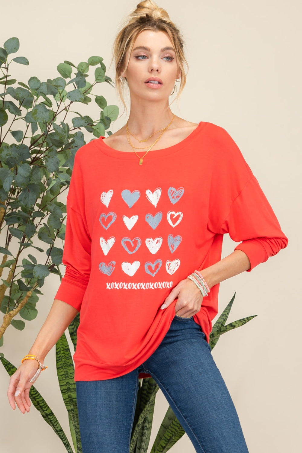 Celeste Full Size Heart Graphic Long Sleeve T-Shirt - Classique Collection