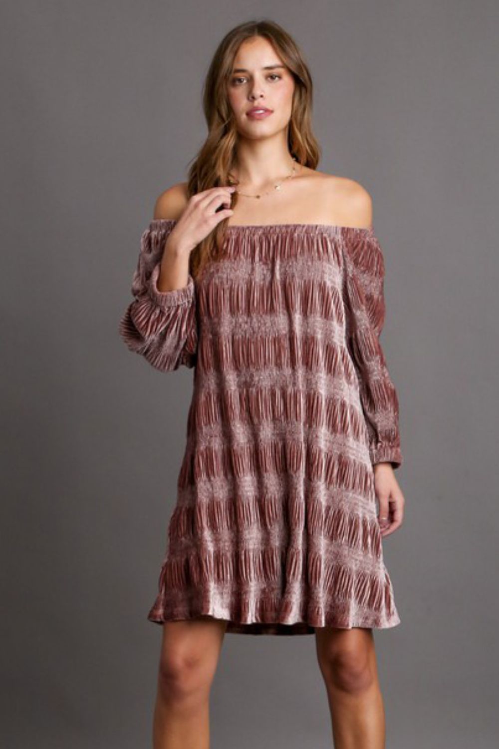 Umgee Off-Shoulder Balloon Sleeve Velvet Mini Dress - Classique Collection
