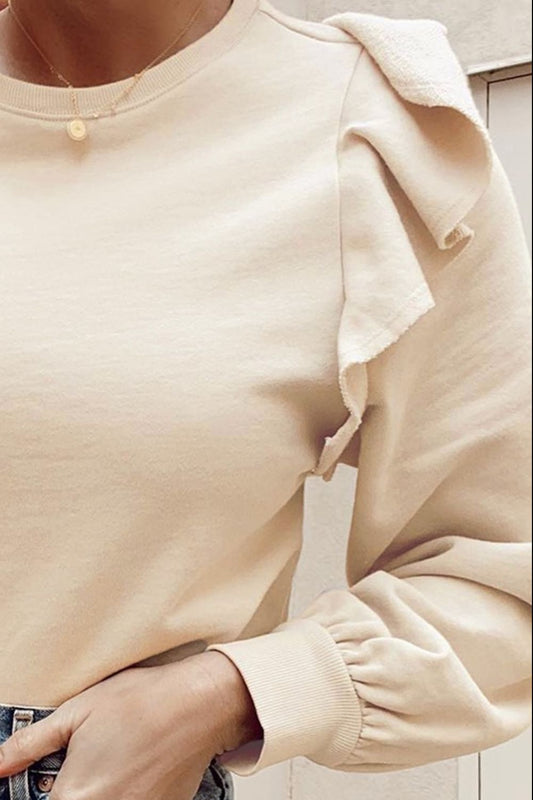 Ruffled Round Neck Long Sleeve Blouse - Classique Collection
