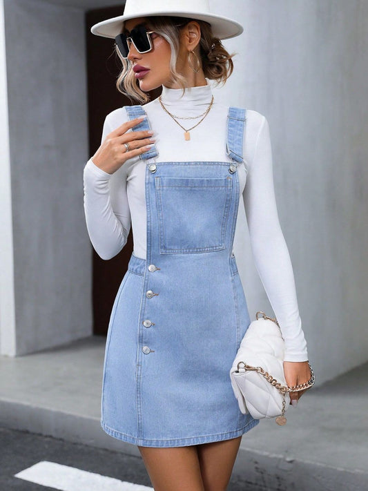 Wide Strap Denim Overall Dress - Classique Collection