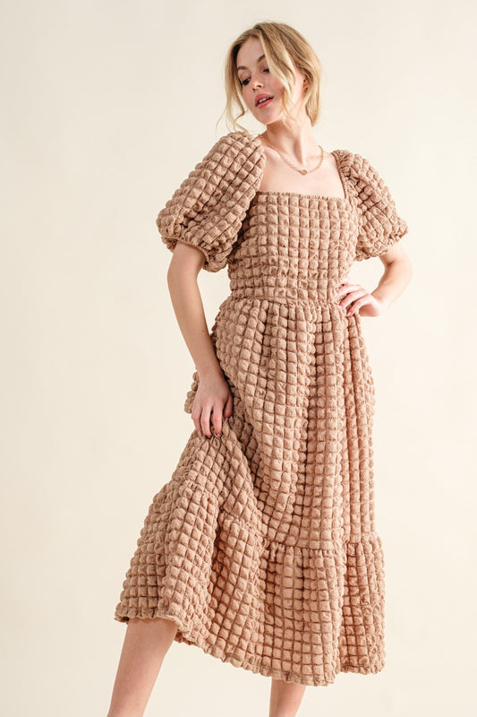 And The Why Full Size Square Neck Puff Sleeve Dress - Classique Collection