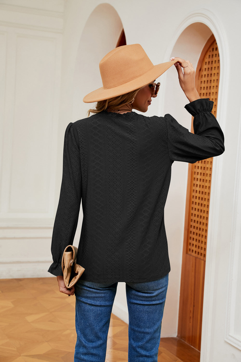 V-Neck Flounce Sleeve Blouse - Classique Collection