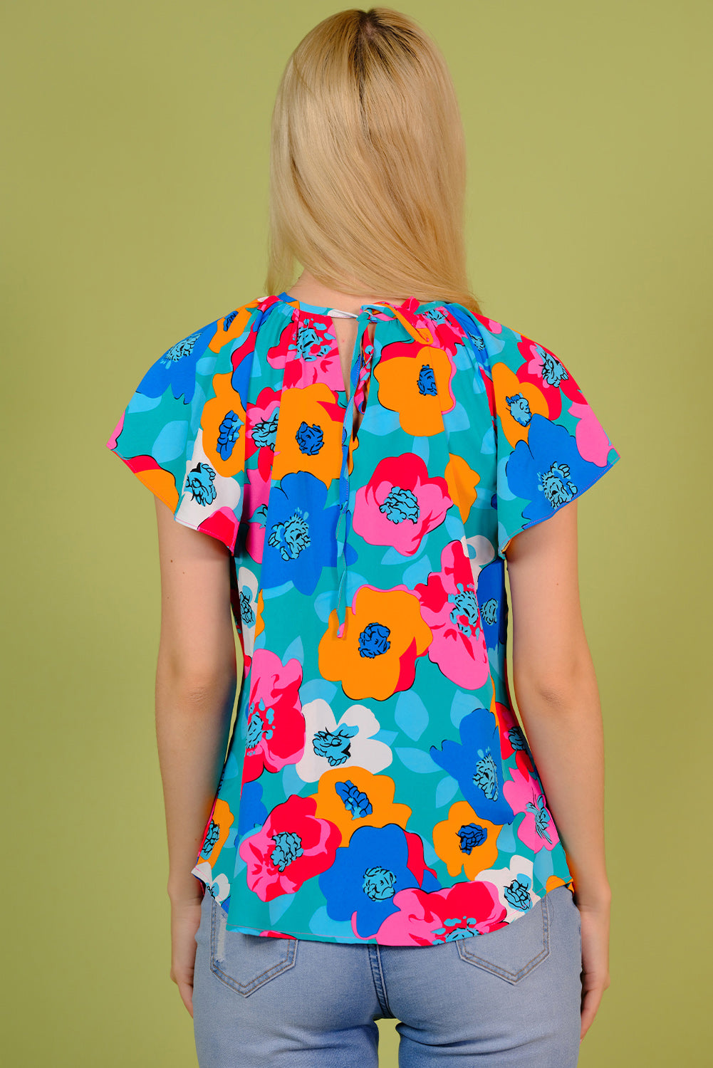 Floral Round Neck Tied Blouse - Classique Collection