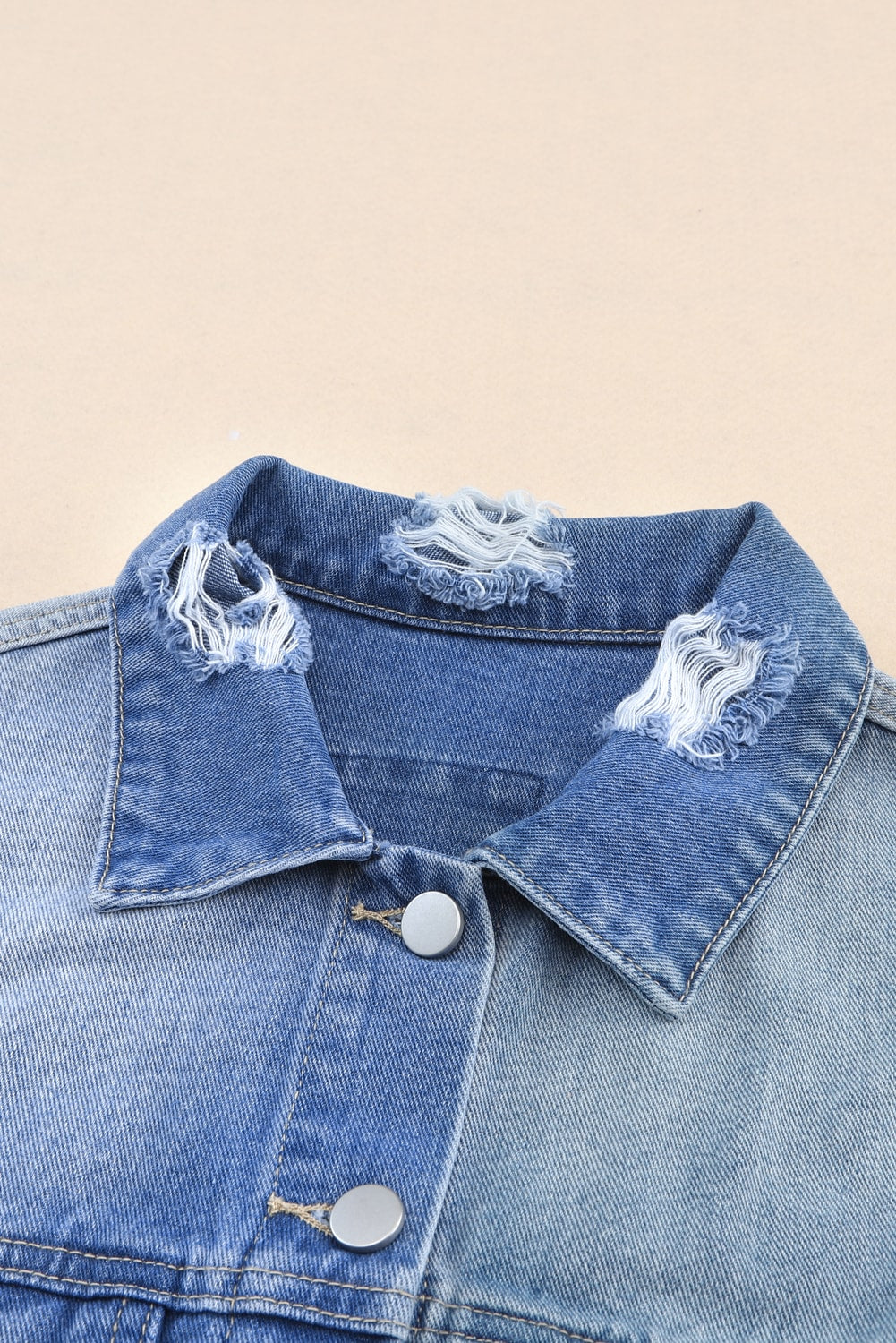 Distressed Button Up Drop Shoulder Denim Jacket - Classique Collection