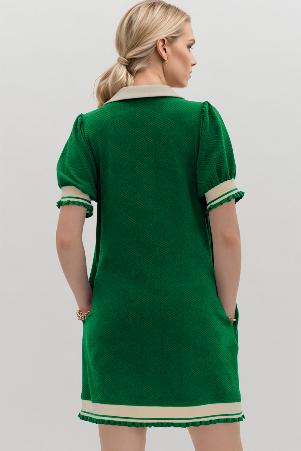 Oh Frill Contrast Trim Johnny Collar Short Sleeve Mini Dress - Classique Collection