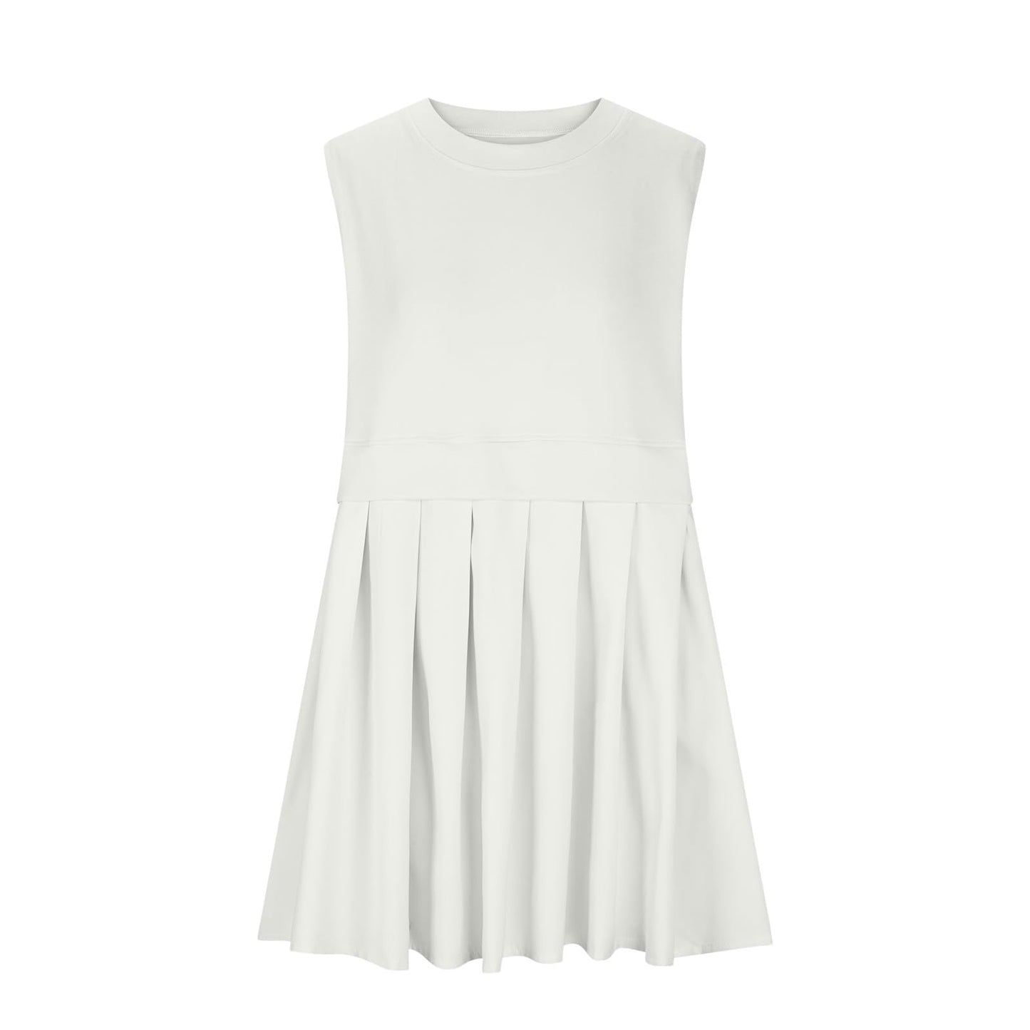 Pleated Round Neck Sleeveless Mini Dress - Classique Collection