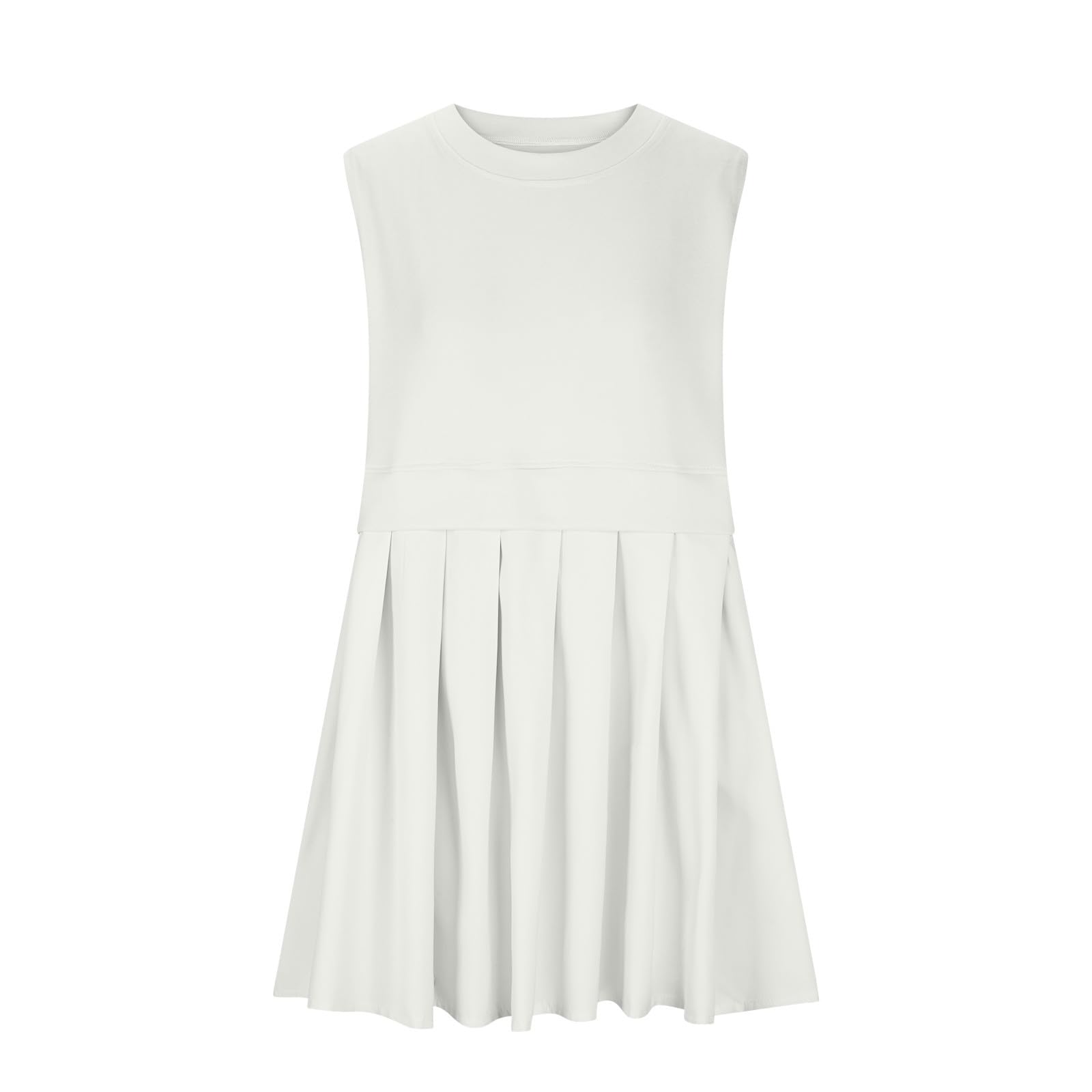 Pleated Round Neck Sleeveless Mini Dress - Classique Collection