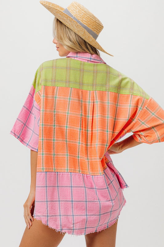 BiBi Plaid Collared Neck Half Sleeve Shirt - Classique Collection