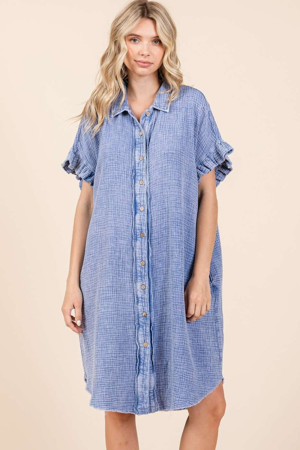 Mittoshop Mineral Wash Cotton Gauze Mini Shirt Dress - Classique Collection