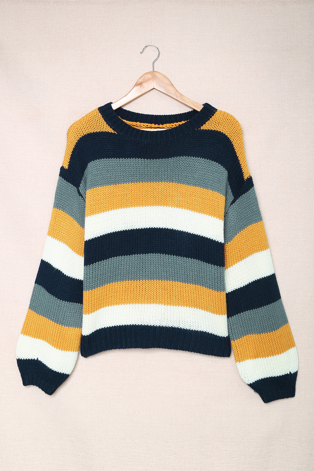 Color Block Round Neck Dropped Shoulder Sweater - ClassiQ